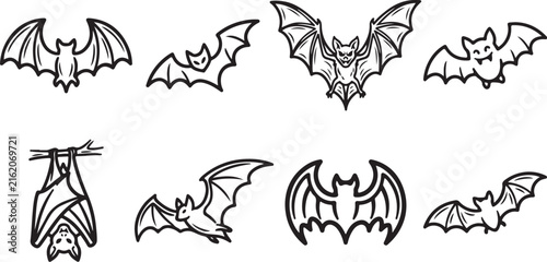 Black and white bat illustrations collection