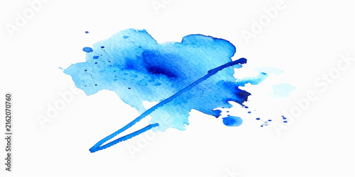 Abstract blue watercolor ink splash blot isolated on white background with line paint texture