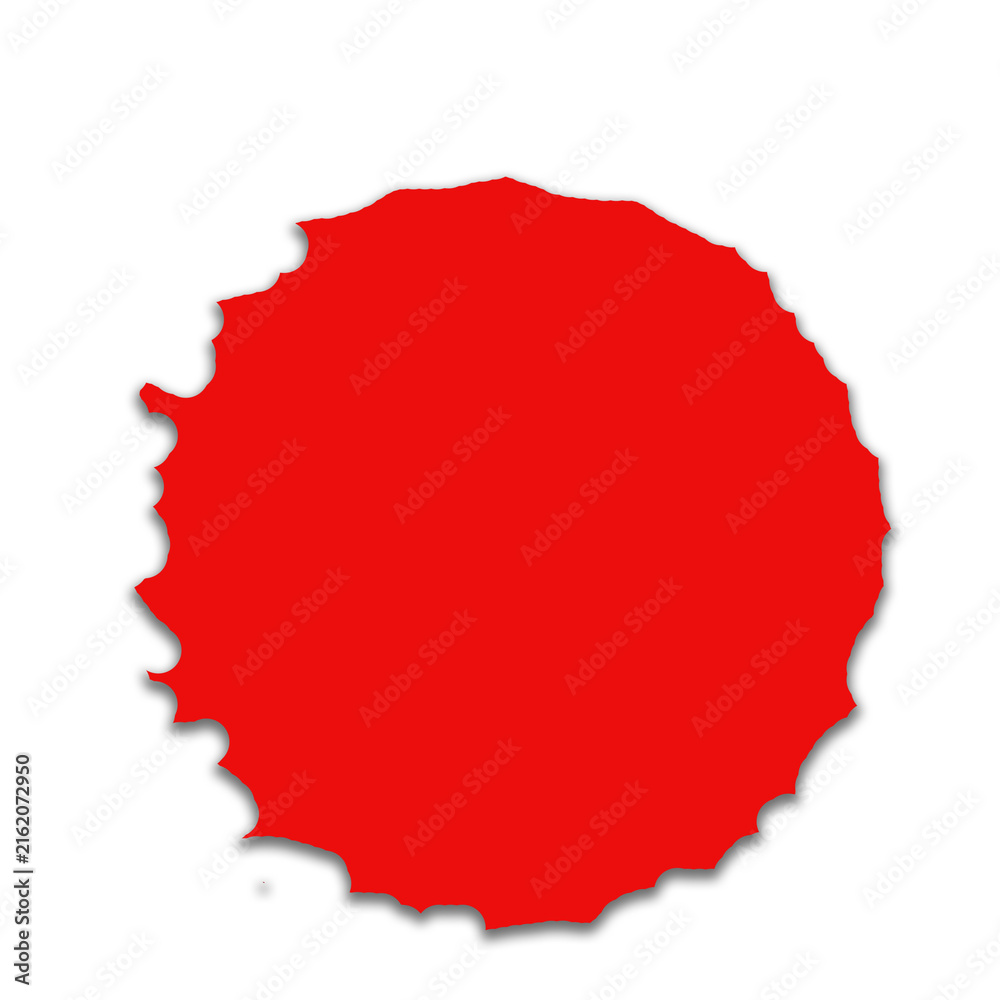 Fototapeta premium Vivid red circular irregular splatter shape isolated on transparent background with soft drop shadow effect