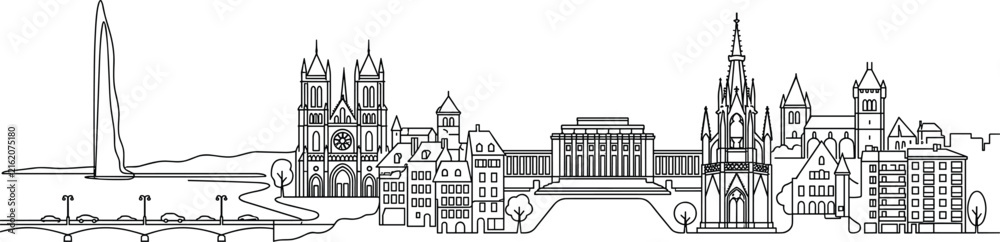 Fototapeta premium Cologne Germany Skyline One Line Drawing with Historic Landmarks Minimalist Outline Illustration