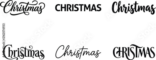 Six Christmas script and bold text styles on white background vector illustration