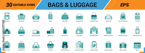 Various bags and luggage icons for travel and shopping use.