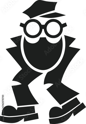 Quirky Cartoon Character Walking with Glasses and Hat in Flat Design