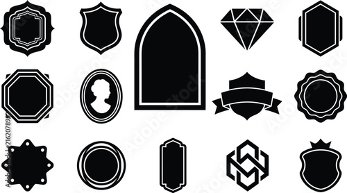 Collection of diverse ornamental badges and emblems for design in vector illustration style