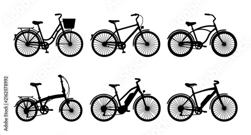 Diverse Bicycle Collection, Vector Icons: City, Mountain, Electric, Folding Bikes for Transport & Lifestyle