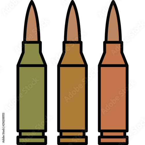 Canvas Print Minimalist vector illustration of three rifle cartridges lined up