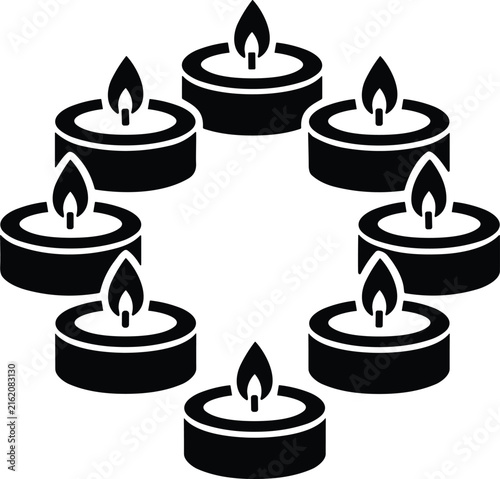 Принти на полотні Vector illustration of circular arrangement of tealight candles with flames