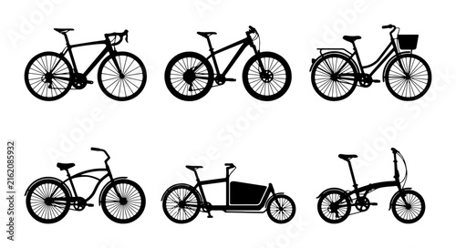Diverse Bicycle Collection, Vector Icons: Road, Mountain, City, Cargo, Tandem, Folding Bikes