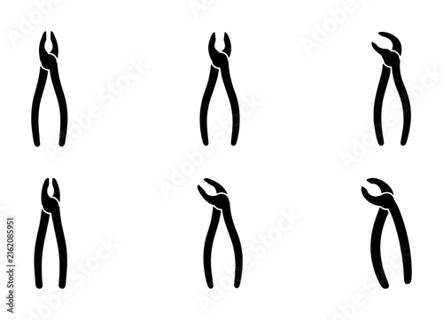 Dental Forceps Icons Set, Surgical Extraction Tools, Dentist Pliers Vector Collection