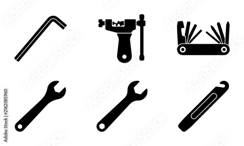 Bicycle Repair Tools Set, Cycling Maintenance Icons, Bike Mechanic Kit, Maintenance Equipment