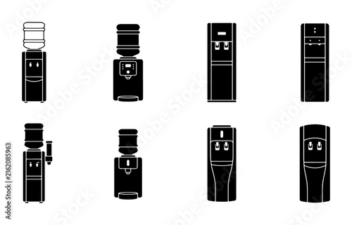 Water Cooler Icons Set, Modern Appliance Vector Graphics, Office Hydration Equipment Collection