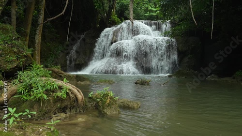4k video beautiful waterfall in tropical natural forest (Huai Mae Khamin Waterfall)	