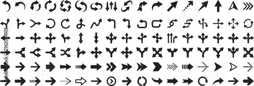 Arrow icons collection with various directions and styles on transparent background for navigation.