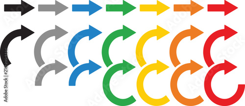 Colorful set of arrow symbols including straight pointers and circular refresh or repeat indicators.
