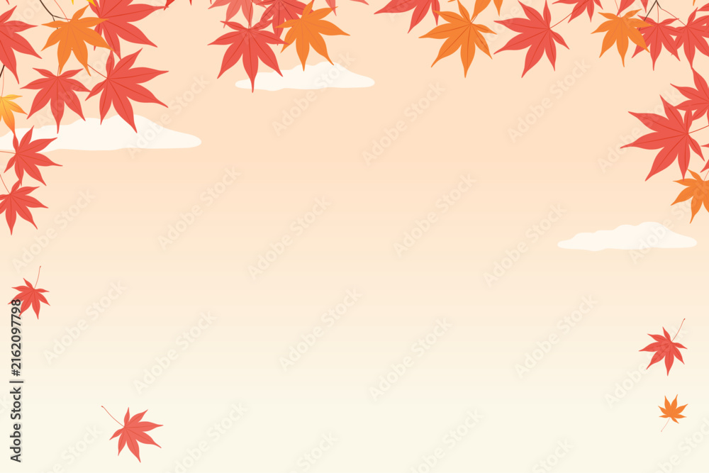 Fototapeta premium 紅葉と夕空の背景フレーム_ベクターイラスト