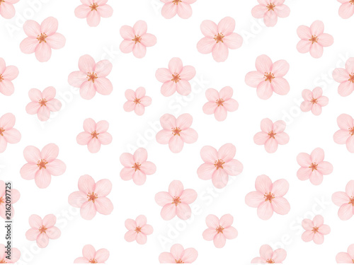 Soft Blush Pink Apple Blossom Floral Pattern on Pale Ivory Background.