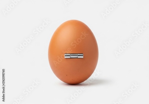 Brown egg with silver metal hinge isolated on white