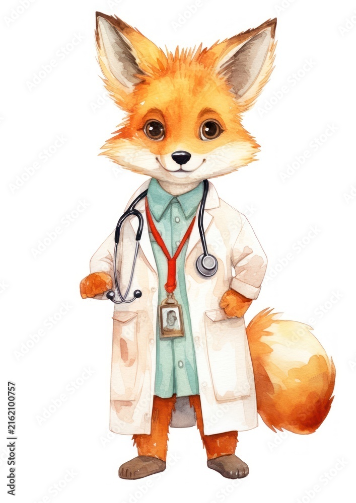 Naklejka premium Orange fox doctor white background veterinarian.