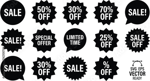Foto Set of black sale badges, discount tags, and special offer vector labels