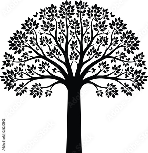 Obraz na płótnie Ornate black tree silhouette vector illustration with intricate spreading branch