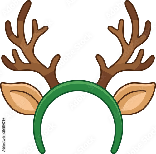 Foto Reindeer antlers headband with brown horns and cute deer ears, holiday vector il