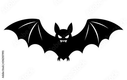 Black Bat Silhouette Icon for Halloween Design