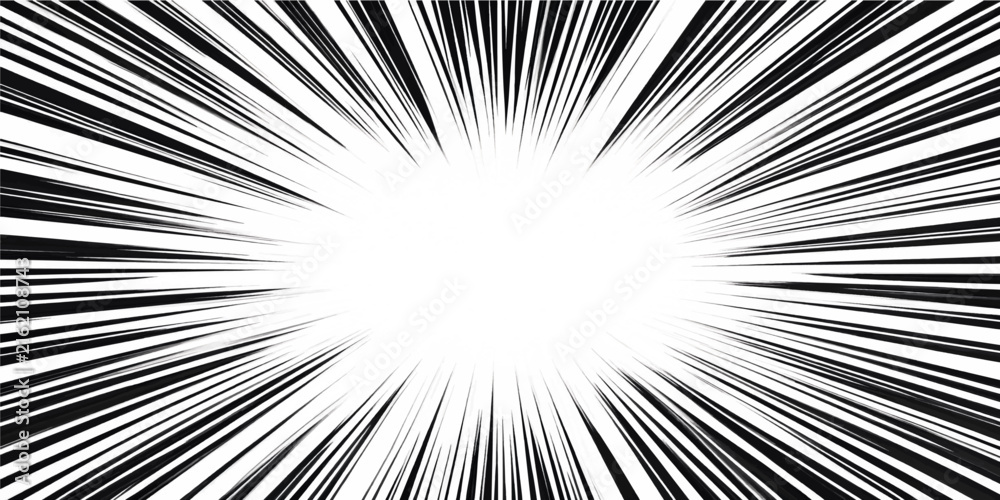 Fototapeta premium Dynamic black and white comic speed lines background with radial focus for action templates