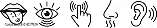 Foto Five human senses icons set representing taste sight touch smell hearing with ta
