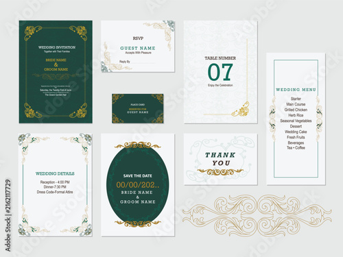 Foto Elegant Wedding Invitation Stationery Set with Ornamental Floral Frames