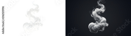 White smoke swirl rising in twisting wisps against a dark background for atmospheric design in PNG, Transparent and Black Background Versions
