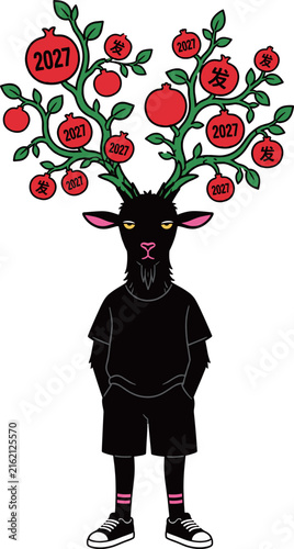 Black Goat with Pomegranate Antlers
