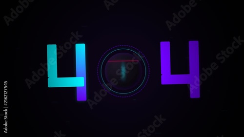Neon 404 error message glowing on black background