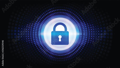 Glowing padlock icon on a digital circuit background representing data protection, privacy and cyber security