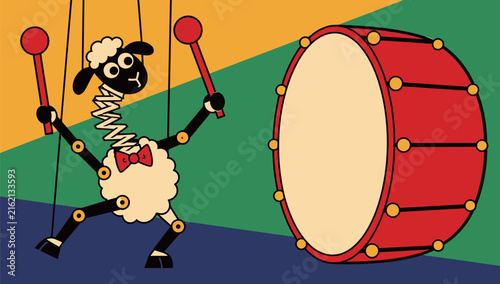 Puppet Sheep Playing a Drum