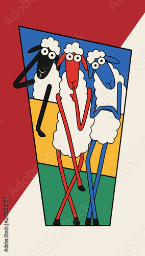 Colorful Cartoon Sheep Trio