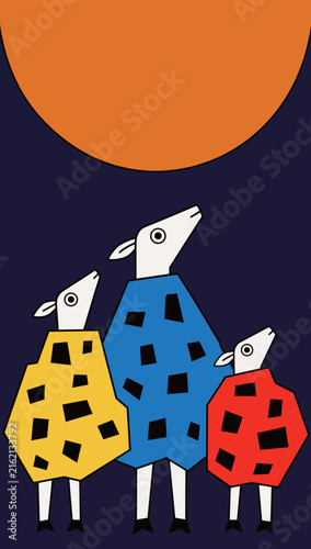 Abstract Sheep Under Orange Sun