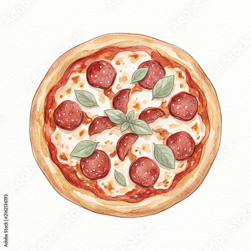 pizza with salami and tomatoes
