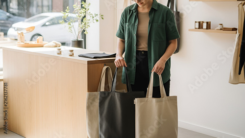 Minimalist Shopping Totes in Modern Sustainable Shop