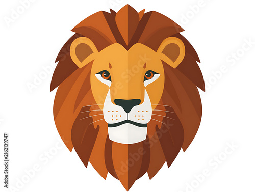 Lion flat vector illustration, cute wildlife animal mascot icon, minimalist cartoon design isolated on white background