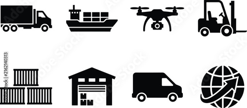 Logistics and Transportation Icons Set vector untitled
