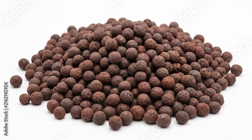 A realistic collection of iron ore materials featuring hematite, magnetite, banded iron formation, oxidized ore, crushed fragments, iron ore concentrate, and pellets. Isolated on a clean white backgro