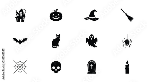 Halloween icons set with collection 12 black halloween themed icons white background background with background with background