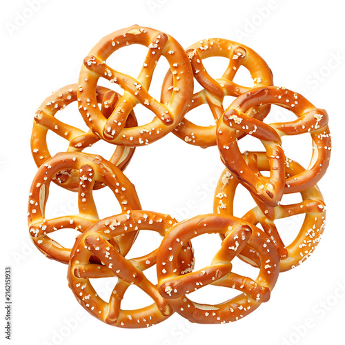 Salted pretzel twists arranged in circular pattern