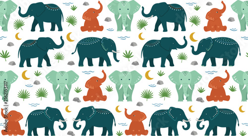 Photography Cute Elephant Seamless Pattern Featuring Baby Elephants, Decorative Wildlife, Sa
