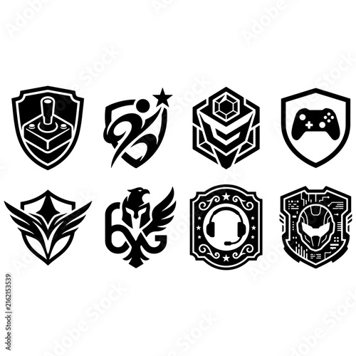 Set of black gaming badges and esports emblems for team logos and video game profile icons