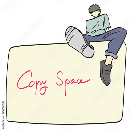 man sitting on the top of blank sign illustration drawing vector isolated on white background