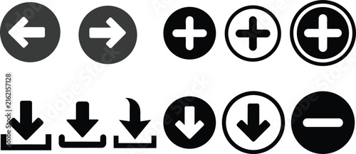Konstfotografi Arrow button plus minus download icon vector set interface web navigation solid