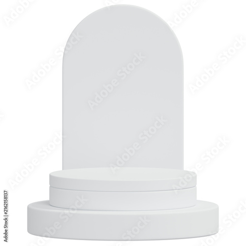 White Podium Product Display Multi Tier Round Pedestal With Arch Backdrop For Luxury Presentation 3D Illustration