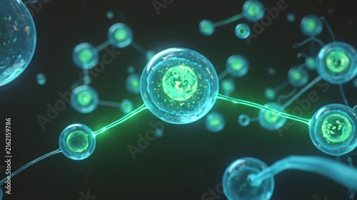 Blue microscopic cells and biological structures.