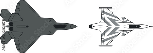 Canvastavla Military fighter jet aircraft vector icons featuring top-down silhouette views o